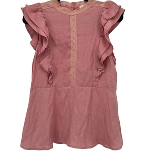 Savanna Jane Pink Lace Peplum Top Ruffled‎ Capped Sleeve Size Medium